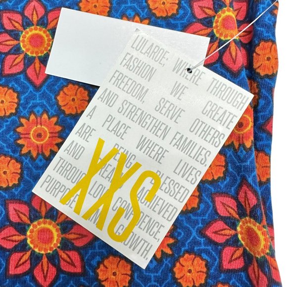 LuLaRoe Retired Julia Dress XXS Blue with Orange Florals SS Form Fitting NWT - Picture 5 of 9